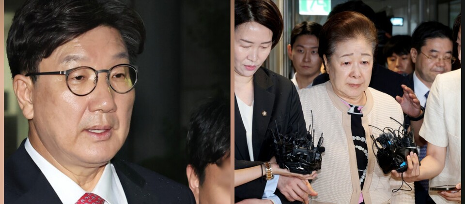 권성동(왼쪽) 국민의힘 의원과 한학자 통일교 총재. (사진=뉴스1)