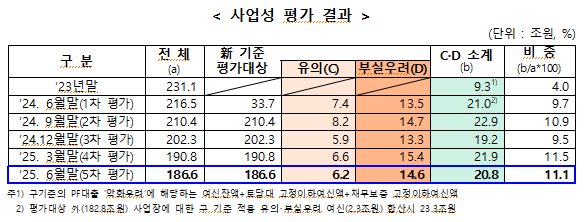 사업성 평가 결과. (자료제공=금융위원회)