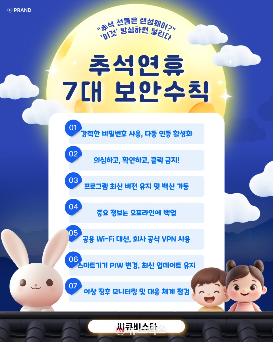 씨큐비스타가 발표한 '추석연휴 재앙 막는 7대 보안수칙'. (자료제공=씨큐비스타)