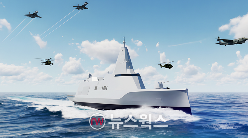 한화오션 공개 차세대 전략 수상함 항해 상상도. (이미지제공=한화오션)