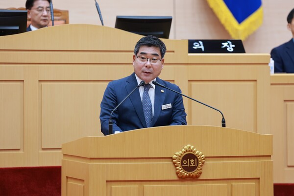 박종원 전남도의원이 오늘 열린 제394회 임시회 제1차 본회의 5분 자유발언을 하고 있다. (사진제공=전남도의회)