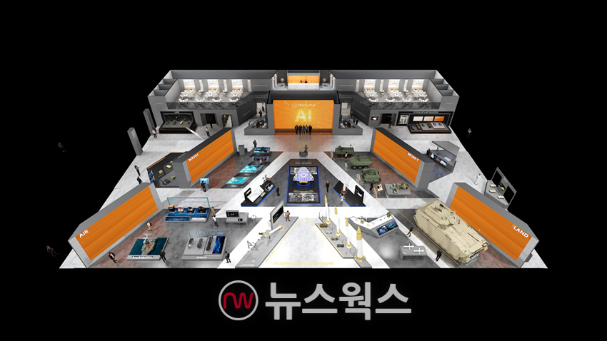 '서울 국제 항공우주 및 방위산업 전시회(ADEX) 2025'가 열리는 일산 킨텍스에 마련된 한화 3사 통합부스. (사진제공=한화에어로스페이스)