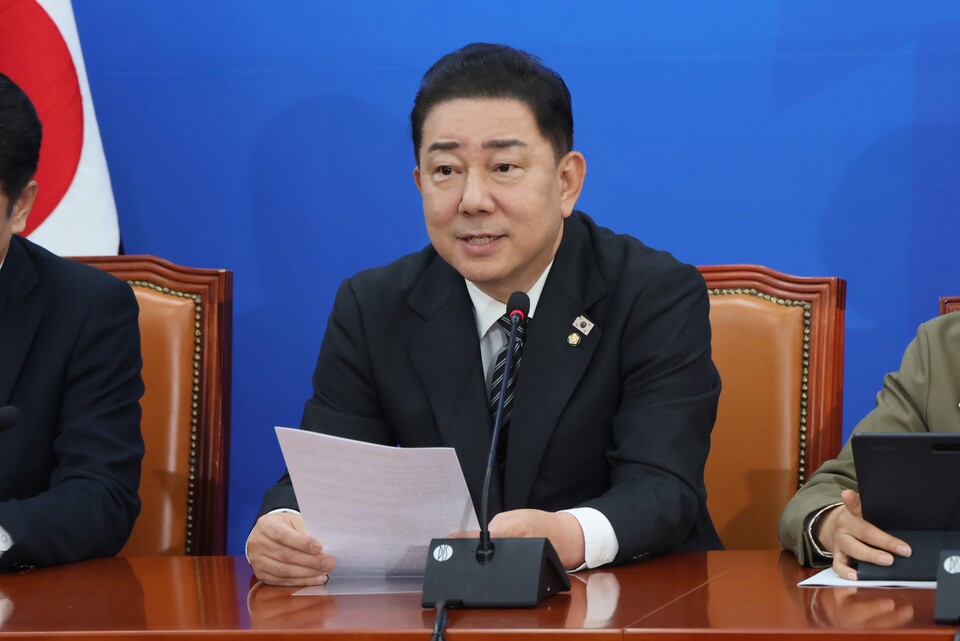 김병기 더불어민주당 원내대표가 6일 국회에서 열린 정책조정회의에 참석해 발언하고 있다. (출처=김병기 의원 페이스북)