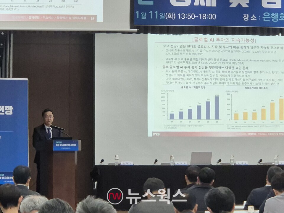 김현태 한국금융연구원 거시경제연구실장이 글로벌 AI 투자의 지속가능성에 대해 설명하고 있다. (사진=정희진 기자)