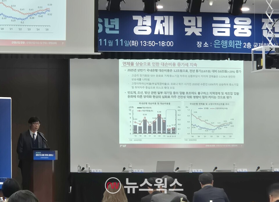 김영도 한국금융연구원 은행연구실장이 2026년 연체율을 전망하고 있다. (사진=정희진 기자)