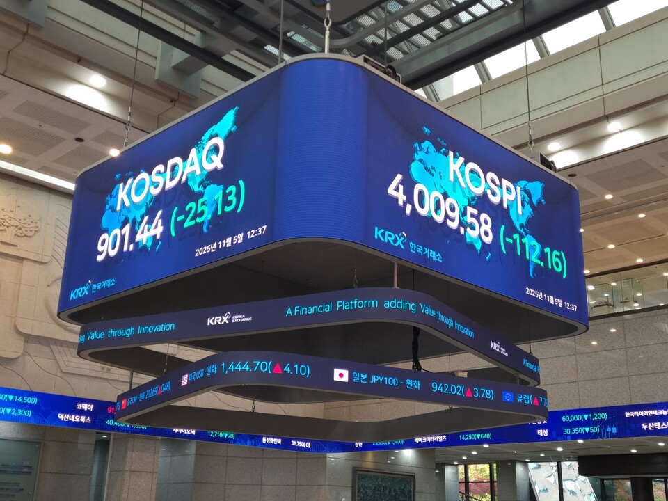 5일 장중 기준 한국거래소 전광판. (사진=뉴스웍스 DB)