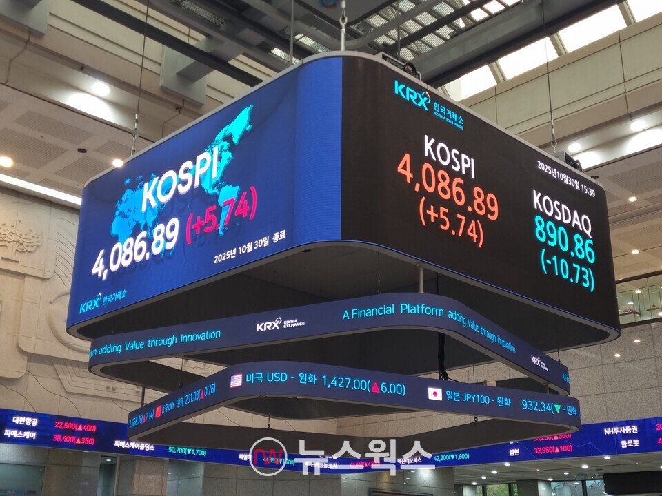 한국거래소 전광판. 이날 종가와는 무관. (사진=뉴스웍스 DB)