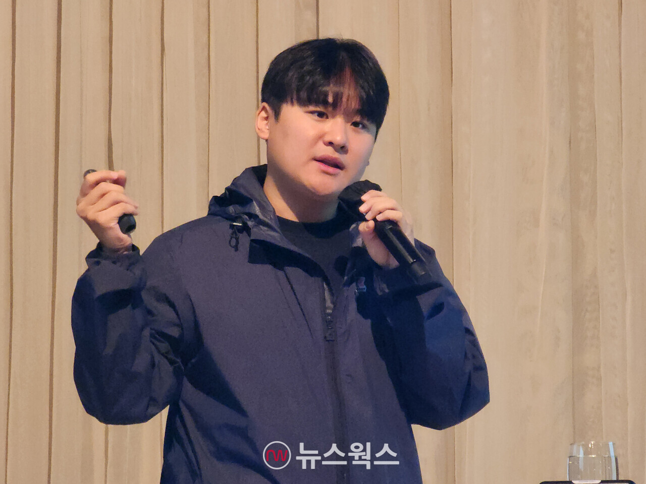 이상민 뉴빌리티 대표가 19일 서울 강남구 GS타워에서 개최한 '제82회 기업가정신 포럼'에서 발표하고 있다. (사진제공=도전과나눔)