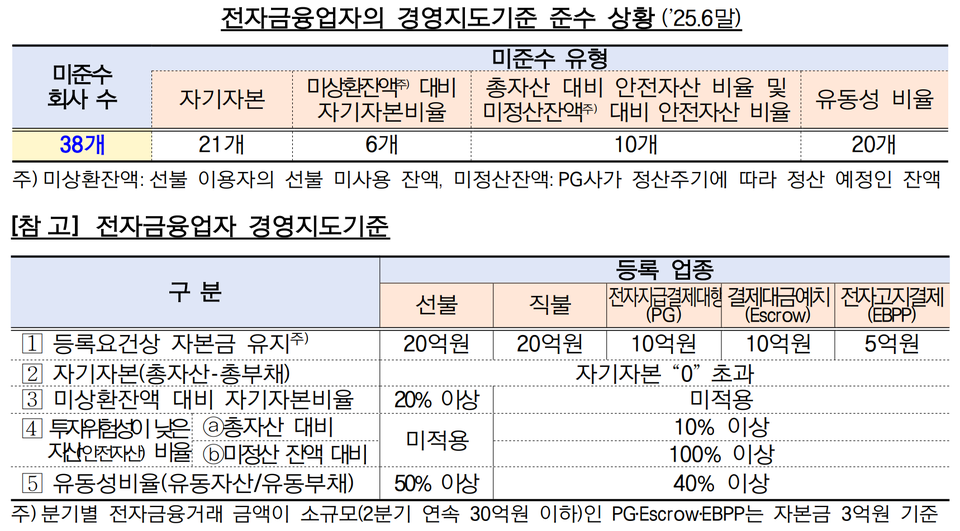 경영지도기준 미준수 회사 현황. (자료제공=금융감독원)