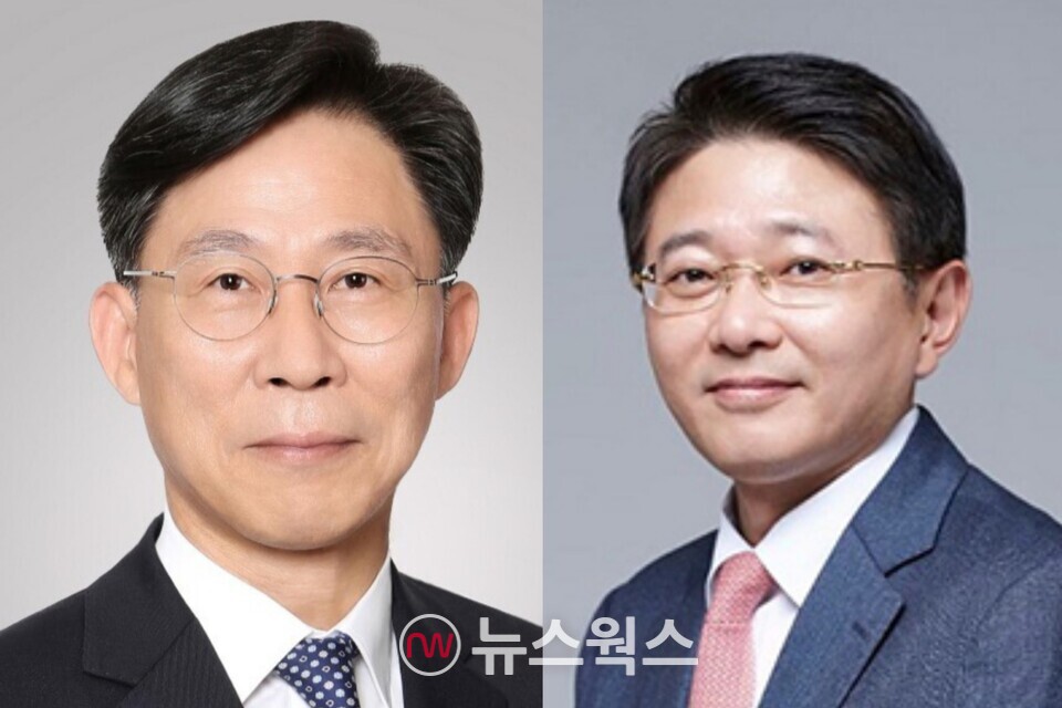 홍원학(왼쪽) 삼성생명 대표와 이승호 신임 사장. (사진제공=삼성생명)