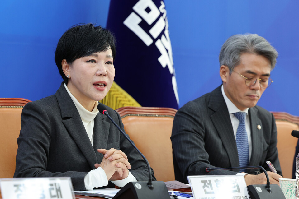 전현희 단장이 10일 서울 여의도 국회에서 열린 더불어민주당 사법불신 극복·사법행정 정상화 TF 전체회의에서 발언하고 있다. (사진=뉴스1)